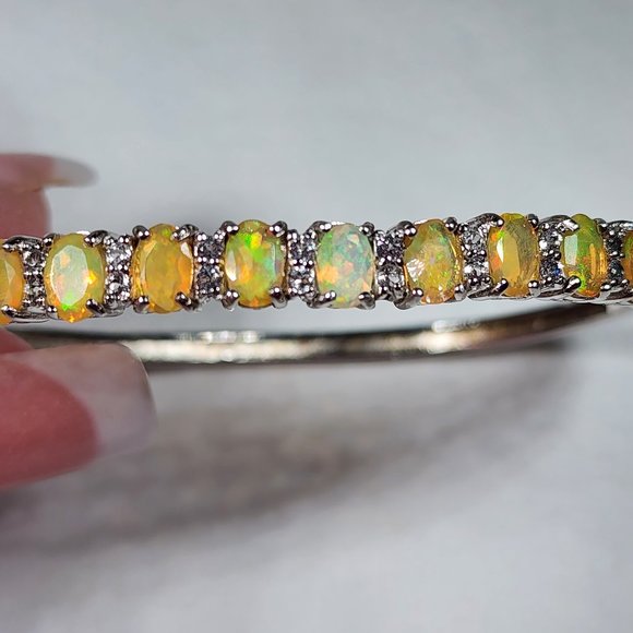 Ethiopian Welo Opal & White Zircon bracelet in Platinum over  Ethiopian Welo Opal & White Zircon bracelet in Platinum over 925 SS 4.00 ct 7.5\
